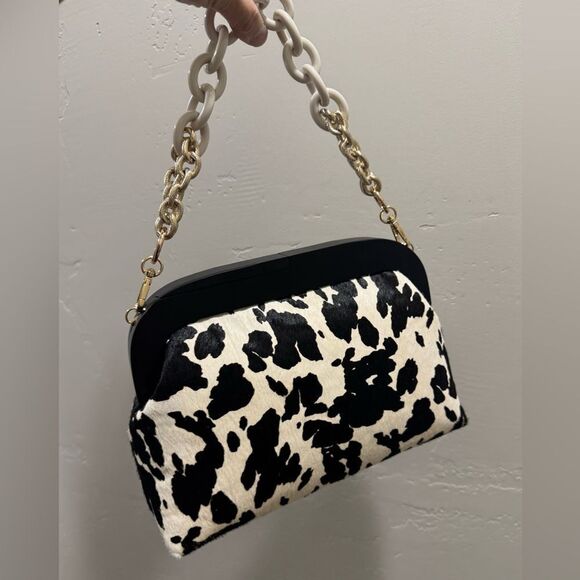 Cow Print Real Hair-on Cowhide Handmade Wooden Frame Shoulder Bag/Crossbody - Picture 9 of 15